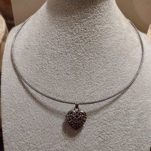 Sterling Silver Heart Pendant Choker